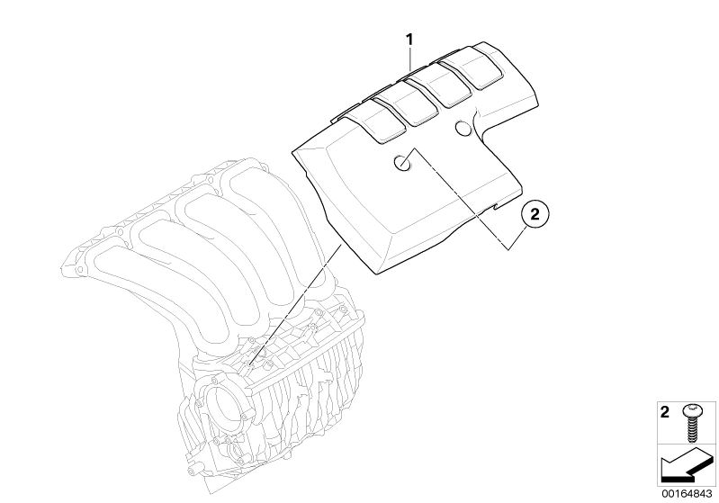 Bildtafel Sauganlage-Anbauteile für die BMW 5er Modelle  Original BMW Ersatzteile aus dem elektronischen Teilekatalog (ETK) für BMW Kraftfahrzeuge( Auto)    Abdeckung Akustik, Schraube