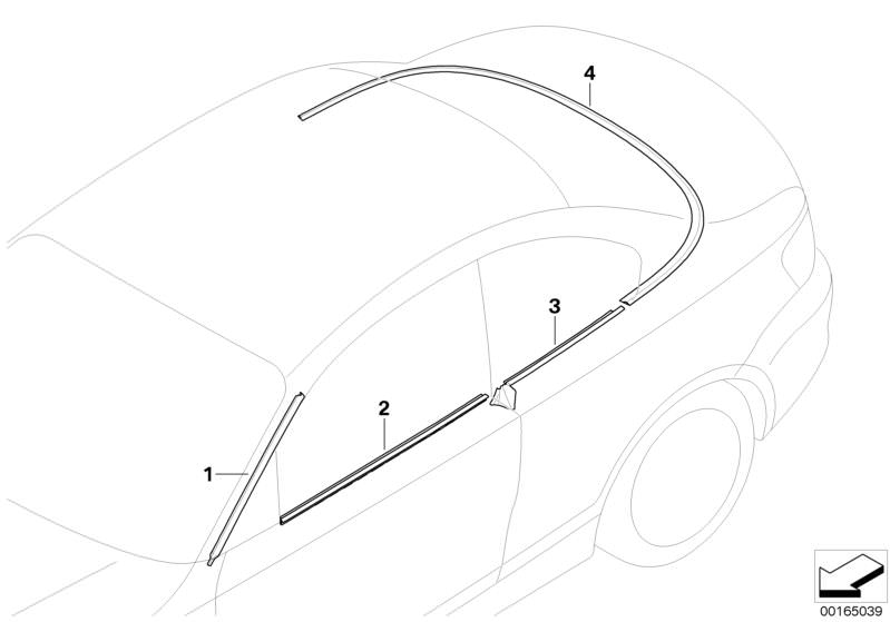 Picture board Conversion, exterior trim strips for the BMW 1 Series models  Original BMW spare parts from the electronic parts catalog (ETK) for BMW motor vehicles (car) 