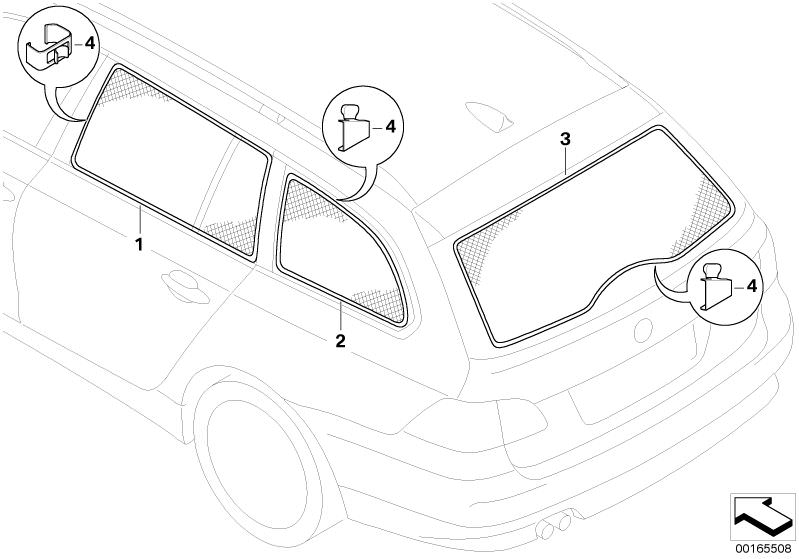 Illustration du Pare-soleil pour les BMW 5 Série Modèles  Pièces de rechange d'origine BMW du catalogue de pièces électroniques (ETK) pour véhicules automobiles BMW (voiture) 