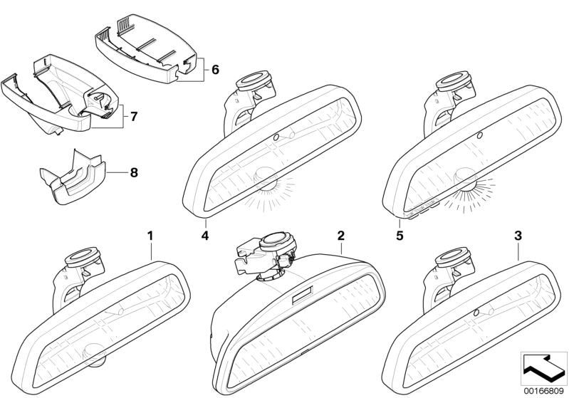 Picture board Interior mirror for the BMW 5 Series models  Original BMW spare parts from the electronic parts catalog (ETK) for BMW motor vehicles (car)   Cable duct, Int. mirror EC / LED / GTO / FLA / TLC, Interior mirror EC / LED, Interior mirror EC / L