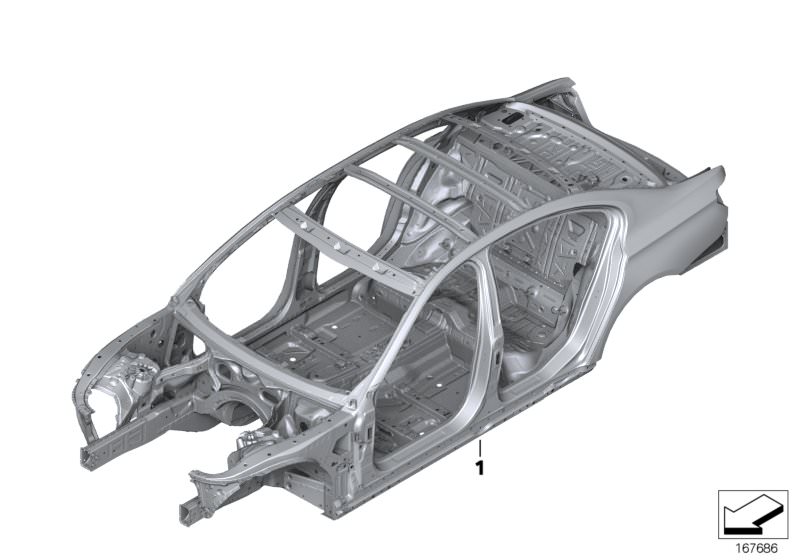 Picture board Body skeleton for the BMW 7 Series models  Original BMW spare parts from the electronic parts catalog (ETK) for BMW motor vehicles (car)   Body carcass with vehicle ID number