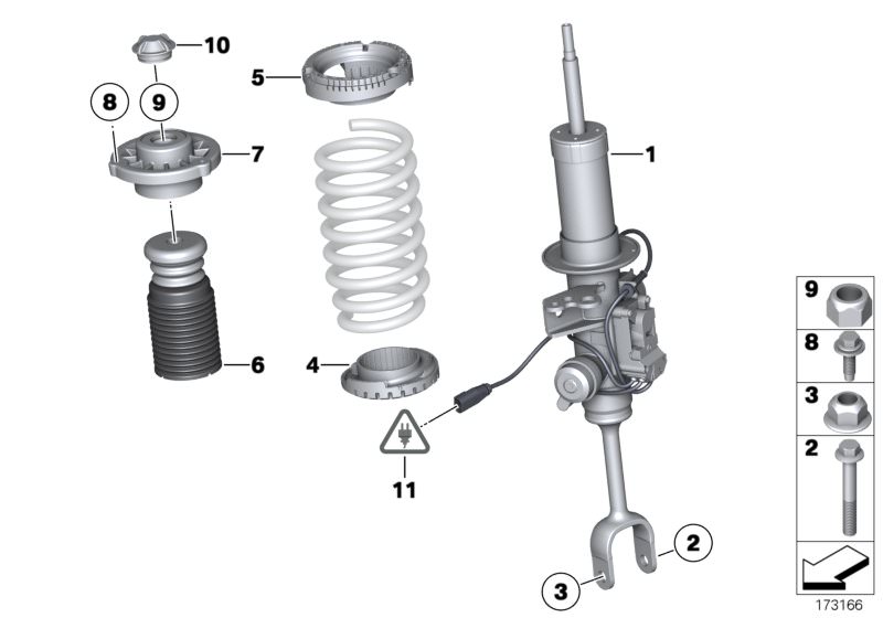 Picture board Spring strut, front VDC / mounting parts for the BMW 6 Series models  Original BMW spare parts from the electronic parts catalog (ETK) for BMW motor vehicles (car)   FRONT RIGHT SPRING STRUT, Guide support, Hexagon screw with flange, Protect