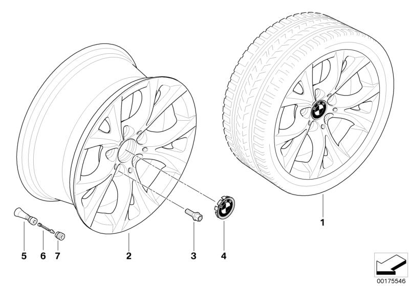 Picture board BMW LA wheel V-spoke 279 for the BMW X Series models  Original BMW spare parts from the electronic parts catalog (ETK) for BMW motor vehicles (car)   Hub cap with chrome edge, Light alloy rim, Rubber valve, Valve, Valve caps, Wheel bolt blac