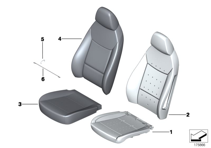 Picture board Seat, front, cushion, & cover,basic seat for the BMW Z Series models  Original BMW spare parts from the electronic parts catalog (ETK) for BMW motor vehicles (car)   Basic backrest leather cover, right, Basic seat upholstery, Clamp, Leather 