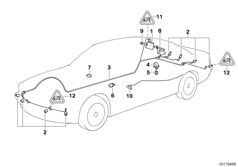 Picture board Park Distance Control (PDC) for the BMW 7 Series models  Original BMW spare parts from the electronic parts catalog (ETK) for BMW motor vehicles (car)   Bracket control unit PDC, Control unit PDC, GONG WITH HOLDER, Hex nut, Hex nut with plat