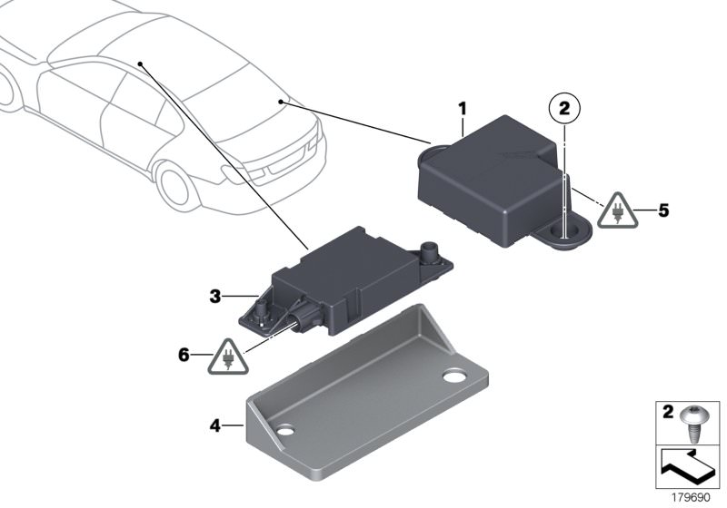 Illustration du Pièces d`antenne de téléphone pour les BMW 7 Série Modèles  Pièces de rechange d'origine BMW du catalogue de pièces électroniques (ETK) pour véhicules automobiles BMW (voiture)   Back-Up Antenna, Bluetooth antenna, Bracket, Bluetooth anten