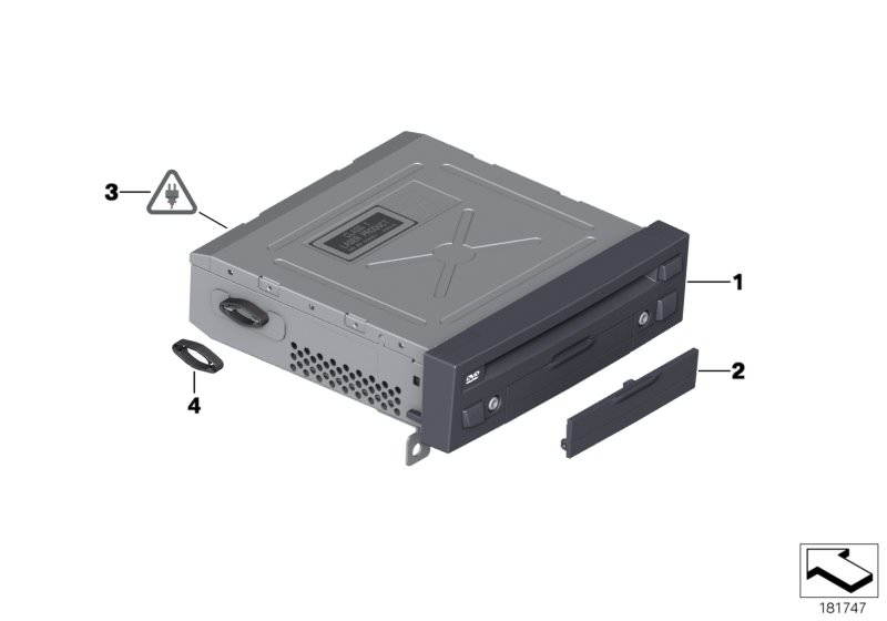 Picture board Rear-cabin entertainment for the BMW 7 Series models  Original BMW spare parts from the electronic parts catalog (ETK) for BMW motor vehicles (car)   Compensating element, Cover flap, Exchange DVD audio player, rear cabin