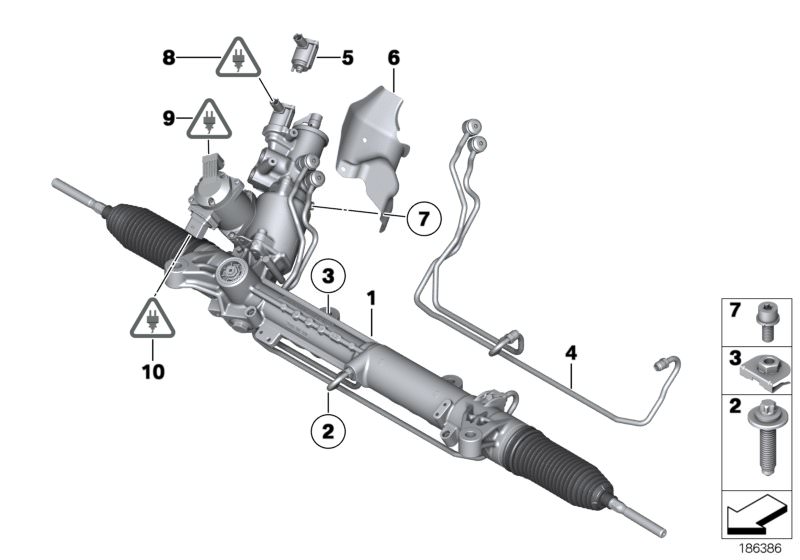 Bildtafel Hydrolenkgetriebe für die BMW 6er Modelle  Original BMW Ersatzteile aus dem elektronischen Teilekatalog (ETK) für BMW Kraftfahrzeuge( Auto)    ASA Schraube selbstschneidend, Austausch Hydrolenkgetriebe Servotronic, ISA-Schraube, Satz Rohrleitung