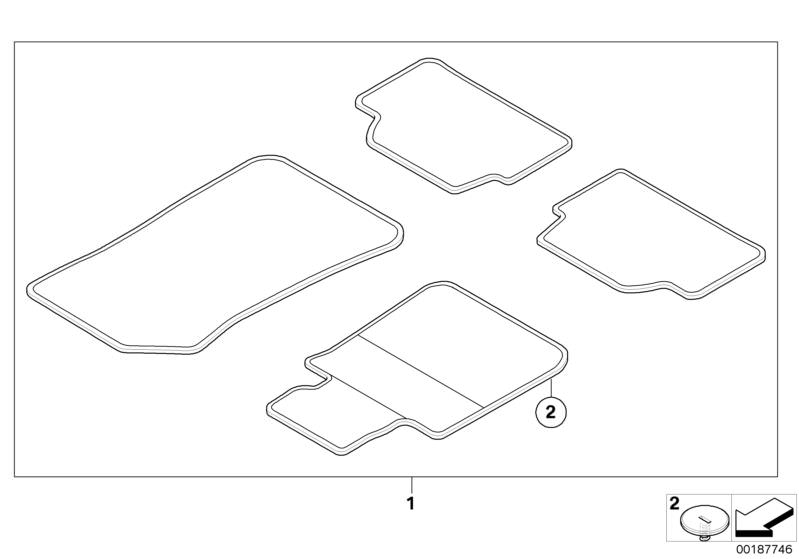 Picture board Floormat, update for the BMW 5 Series models  Original BMW spare parts from the electronic parts catalog (ETK) for BMW motor vehicles (car) 