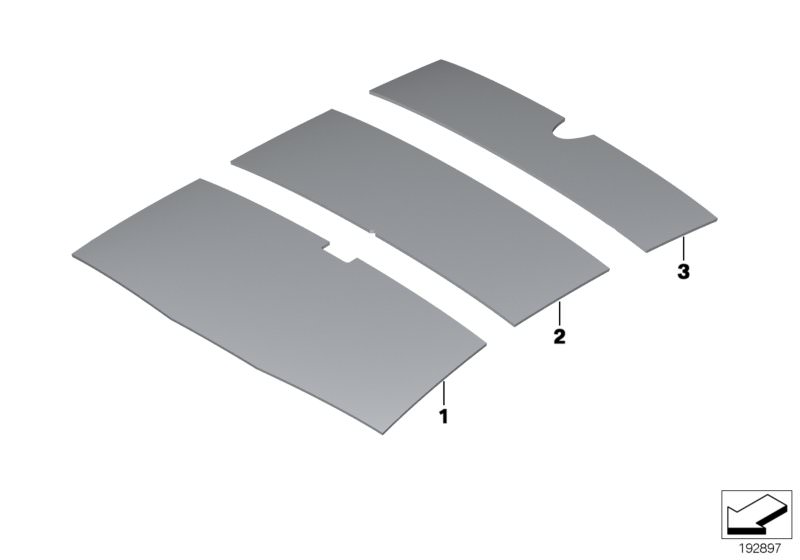 Picture board SOUND INSULATION ROOF for the BMW 5 Series models  Original BMW spare parts from the electronic parts catalog (ETK) for BMW motor vehicles (car)   SOUND INSULATING ROOF CENTER, SOUND INSULATING ROOF FRONT, SOUND INSULATING ROOF REAR