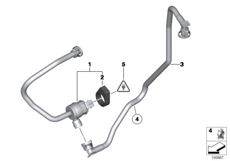 Picture board Fuel tank breather valve for the BMW 5 Series models  Original BMW spare parts from the electronic parts catalog (ETK) for BMW motor vehicles (car)   Bracket ventilation valve, Fuel Tank Breather Line, Fuel tank breather valve, Holder