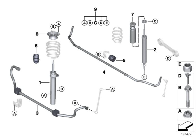 Picture board Single parts, M sport suspension for the BMW 1 Series models  Original BMW spare parts from the electronic parts catalog (ETK) for BMW motor vehicles (car) 