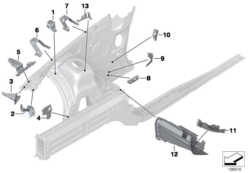 Picture board FRONT BODY BRACKET RIGHT for the BMW X Series models  Original BMW spare parts from the electronic parts catalog (ETK) for BMW motor vehicles (car)   Bracket for intake silencer, right, Bracket, intake silencer top right, Connector Engine su