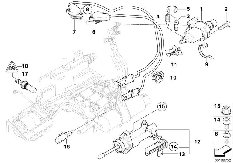 Illustration du GS6S53BZ(SMG) Elément d`ajustag/Capteur pour les BMW 6 Série Modèles  Pièces de rechange d'origine BMW du catalogue de pièces électroniques (ETK) pour véhicules automobiles BMW (voiture)   Cable clip, Cable tie, Clip, Clutch actuator with 