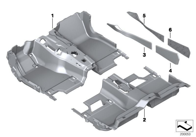 Picture board Individual floor covering for the BMW 7 Series models  Original BMW spare parts from the electronic parts catalog (ETK) for BMW motor vehicles (car)   Floor covering, rear, Floor trim, front, Trim panel, centre console, front left, Trim pane