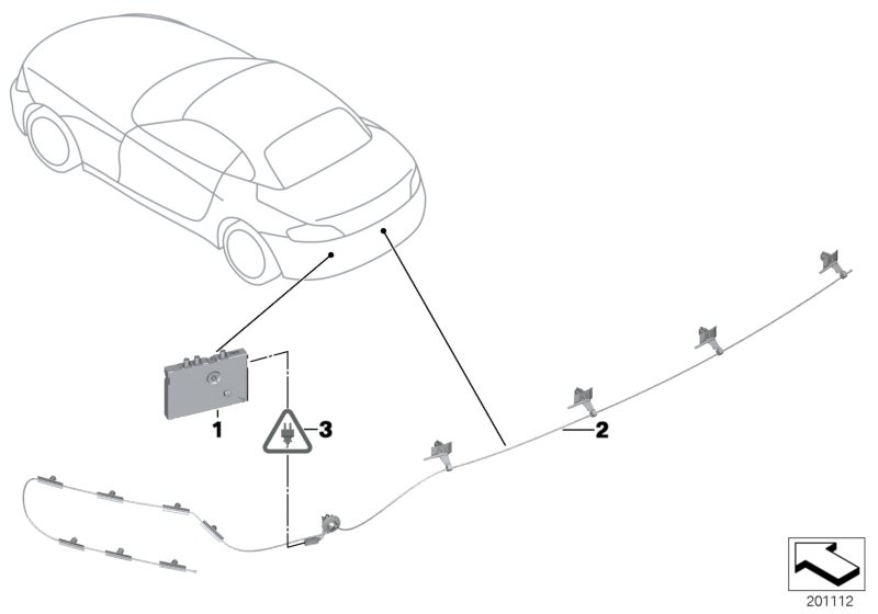 Bildtafel Einzelteile Antennen-Diversity für die BMW Z Modelle  Original BMW Ersatzteile aus dem elektronischen Teilekatalog (ETK) für BMW Kraftfahrzeuge( Auto)    Antenne Stossfänger FM, Antennenverstärker Diversity