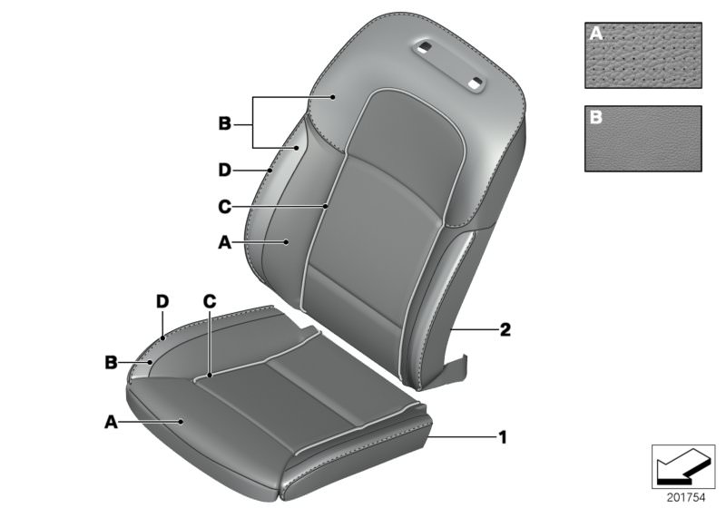 Picture board Individual cover,Klima-Leather comf.seat for the BMW 7 Series models  Original BMW spare parts from the electronic parts catalog (ETK) for BMW motor vehicles (car)   Cover, comfort backrest, A/C leather, Cover, comfort seat, A/C leather