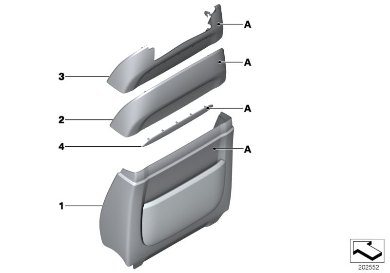 Picture board Individ. rear panel,leather comfort seat for the BMW 7 Series models  Original BMW spare parts from the electronic parts catalog (ETK) for BMW motor vehicles (car)   Rear panel, comfort seat, bottom, Rear panel, comfort seat, top, Strip, LED