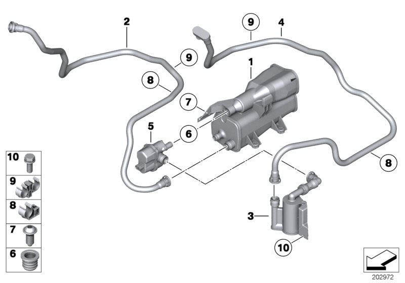 Picture board Activated Charcoal Filter/FUEL VENTILAT for the BMW Z Series models  Original BMW spare parts from the electronic parts catalog (ETK) for BMW motor vehicles (car)   Activated Charcoal Filter, Cable clip, Dust filter, Exhaust steam pipe, Hex 