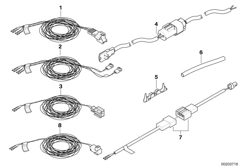 Picture board Rep. cable, airbag for the BMW 5 Series models  Original BMW spare parts from the electronic parts catalog (ETK) for BMW motor vehicles (car)   Cable connector, Rep. cable, anchor-fitting tensioner, Rep. cable, ITS head airbag, Rep. cable, s