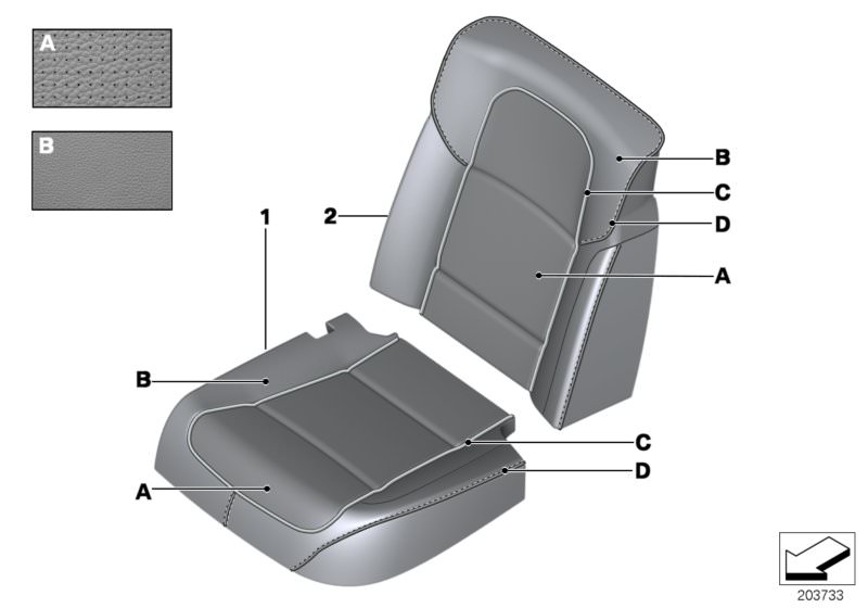 Picture board Indiv. comfort seat, rear, A/C leather for the BMW 7 Series models  Original BMW spare parts from the electronic parts catalog (ETK) for BMW motor vehicles (car)   Cover, comfort backr., A/C leather,right, Cover, comfort seat, A/C leather, r