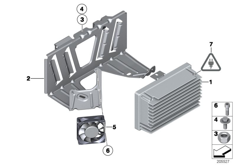 Bildtafel Verstärker / Halter für die BMW 5er Modelle  Original BMW Ersatzteile aus dem elektronischen Teilekatalog (ETK) für BMW Kraftfahrzeuge( Auto)    Halter Verstärker, Innensechskantschraube, Lüfter, Sechskantmutter, Sechskantschraube, Verstärker In