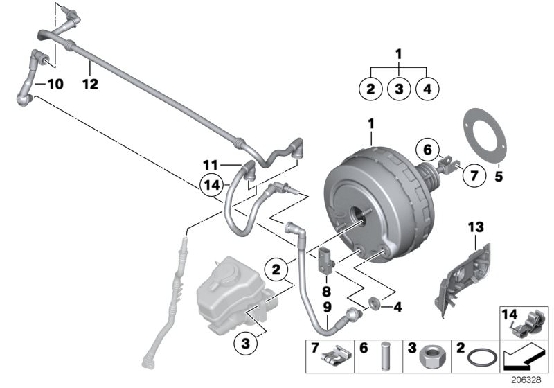 Picture board Power brake unit depression for the BMW 3 Series models  Original BMW spare parts from the electronic parts catalog (ETK) for BMW motor vehicles (car)   BRAKE MASTER CYLINDER O-RING, Brake pedal pin, Brake servo unit, Bulkhead seal, DUAL CLI