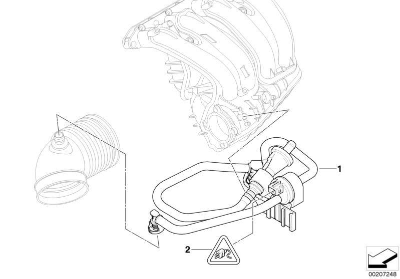 Bildtafel Unterdrucksteuerung-Motor für die BMW 1er Modelle  Original BMW Ersatzteile aus dem elektronischen Teilekatalog (ETK) für BMW Kraftfahrzeuge( Auto)    Buchsengehäuse, Saugstrahlpumpe mit Leitungen
