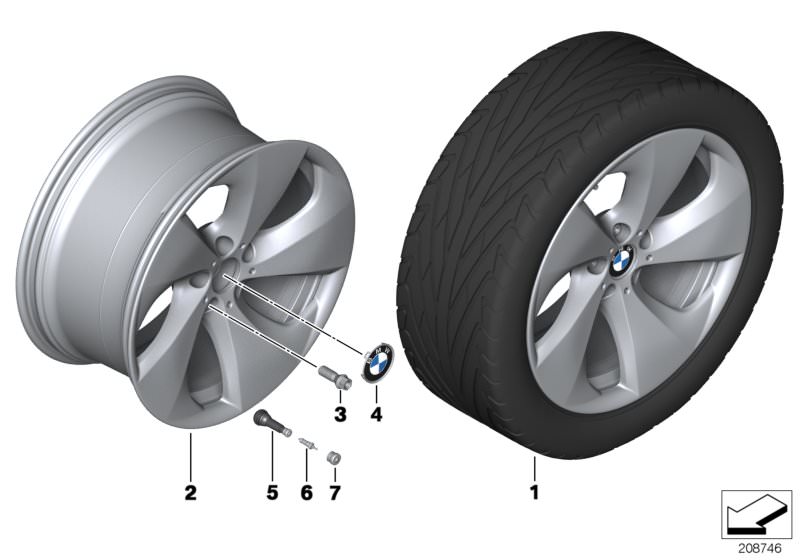 Picture board BMW LA wheel Streamline 297 for the BMW X Series models  Original BMW spare parts from the electronic parts catalog (ETK) for BMW motor vehicles (car)   Disc wheel, light alloy, front right, Hub cap with chrome edge, Rubber valve, Valve, Val