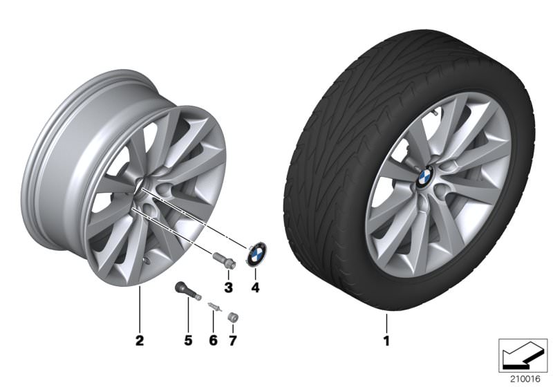 Picture board BMW LA wheel, V spoke 328 - 18´´ for the BMW 6 Series models  Original BMW spare parts from the electronic parts catalog (ETK) for BMW motor vehicles (car)   Hub cap with chrome edge, Light alloy rim, Screw-in valve, RDC, Valve, Valve caps, 