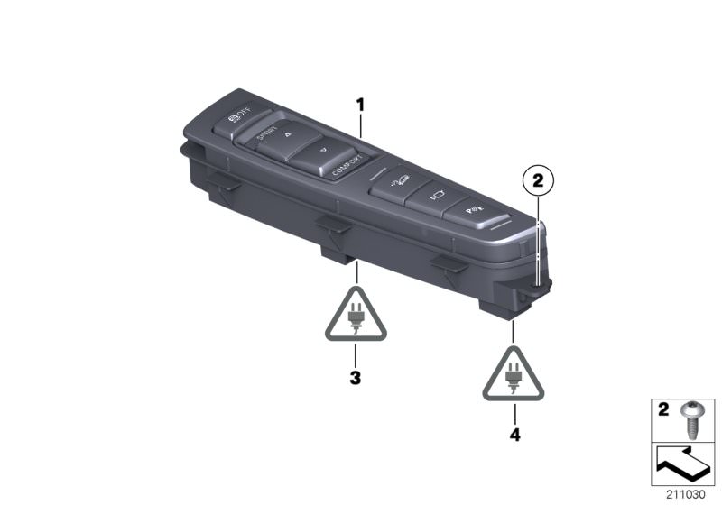 Picture board Operating unit, centre console for the BMW 5 Series models  Original BMW spare parts from the electronic parts catalog (ETK) for BMW motor vehicles (car)   Fillister head screw, Repair kit, oper.facility,centre console, Repair kit, socket ho