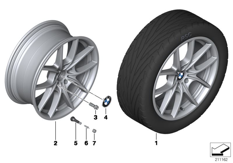 Picture board BMW LA wheel, V-spoke 356 for the BMW 6 Series models  Original BMW spare parts from the electronic parts catalog (ETK) for BMW motor vehicles (car)   Disc wheel, light alloy, liquid black, Hub cap with chrome edge, Screw-in valve, RDC, Valv