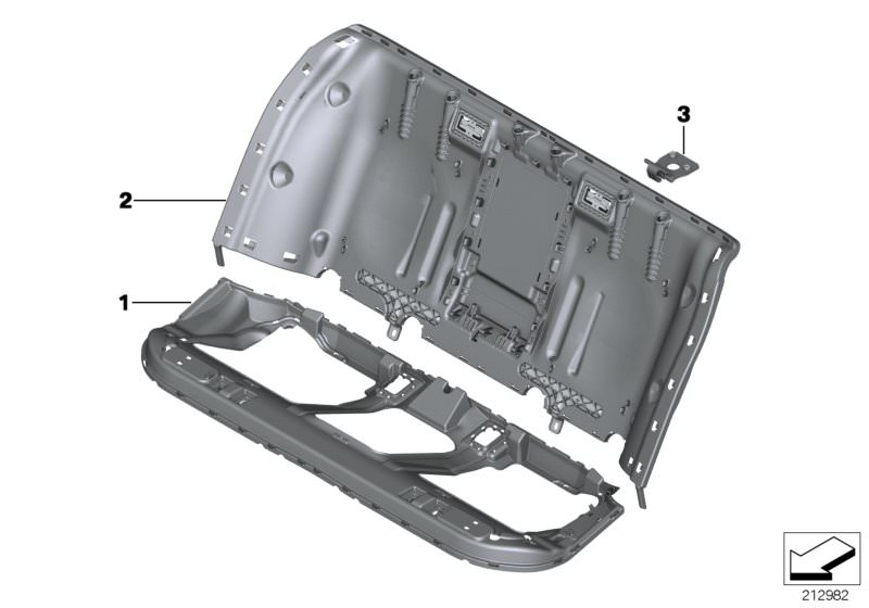 Picture board Seat, rear, seat frame, basic seat for the BMW 5 Series models  Original BMW spare parts from the electronic parts catalog (ETK) for BMW motor vehicles (car)   Holder, carrier, backrest, left, Seat carrier, rear, Supporting part, backrest
