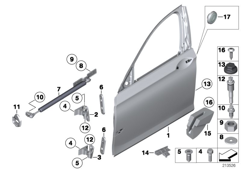 Picture board FRONT DOOR-HINGE/DOOR BRAKE for the BMW 7 Series models  Original BMW spare parts from the electronic parts catalog (ETK) for BMW motor vehicles (car)   Compensating plate, Crashpad, door, front right, Door brake, front right, Door front lef