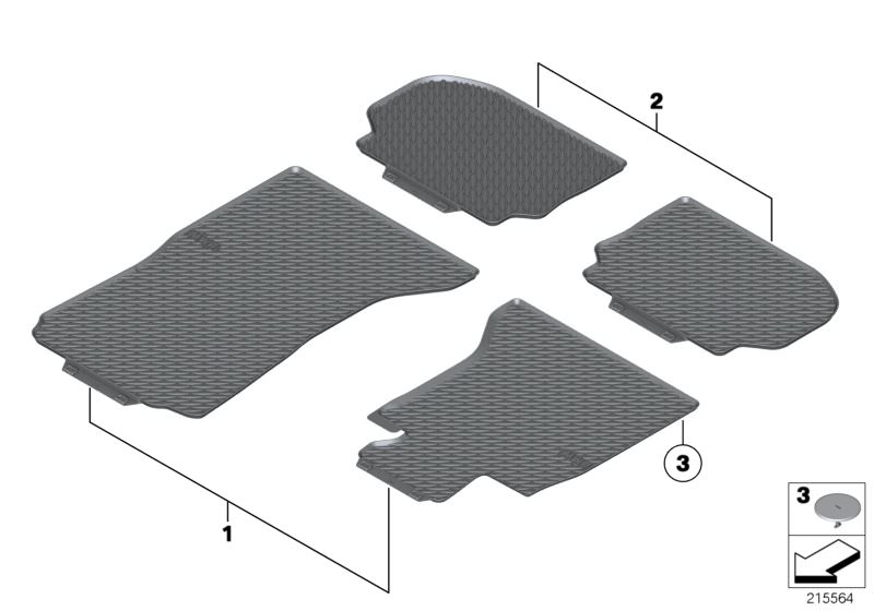Picture board All-weather floor mats for the BMW 5 Series models  Original BMW spare parts from the electronic parts catalog (ETK) for BMW motor vehicles (car) 