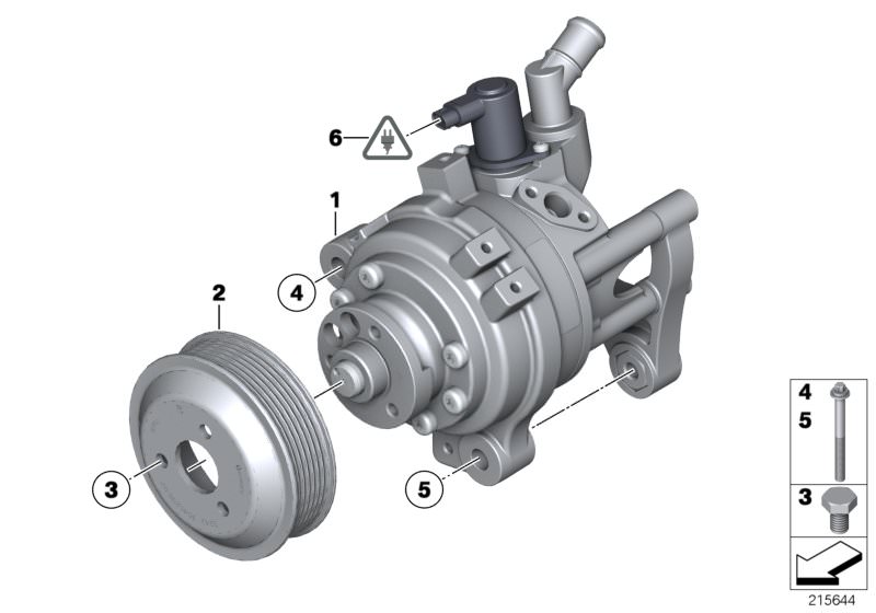 Bildtafel Hydraulikpumpe für die BMW 5er Modelle  Original BMW Ersatzteile aus dem elektronischen Teilekatalog (ETK) für BMW Kraftfahrzeuge( Auto)    ASA-Schraube mit Scheibe, Hydraulikpumpe, Riemenscheibe, Schraube, Sechskantschraube mit Scheibe