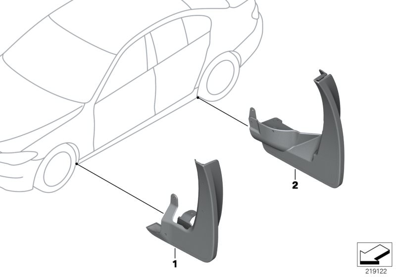 Picture board Mud flaps for the BMW 5 Series models  Original BMW spare parts from the electronic parts catalog (ETK) for BMW motor vehicles (car) 