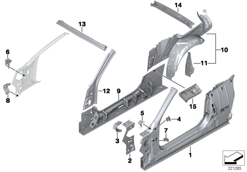 Picture board BODY-SIDE FRAME for the BMW 6 Series models  Original BMW spare parts from the electronic parts catalog (ETK) for BMW motor vehicles (car)   Bracket, side panel column A, Bracket, side panel, top right, Connection, side frame, left, Cover pa