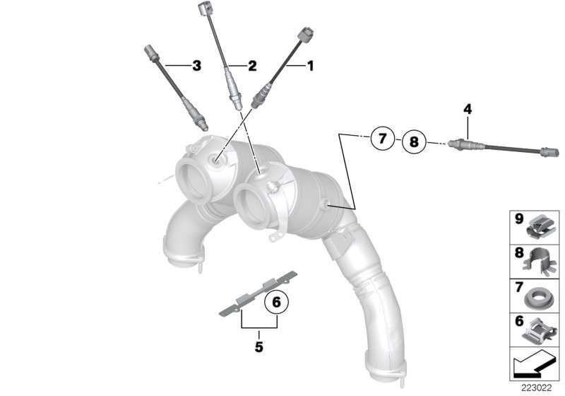 Picture board Lambda Probe Fixings for the BMW 7 Series models  Original BMW spare parts from the electronic parts catalog (ETK) for BMW motor vehicles (car)   Cable clip, Cable holder, Fixing clamp, Lambda Monitor sensor, LAMBDA-PROBE BRACKET, REGULATING