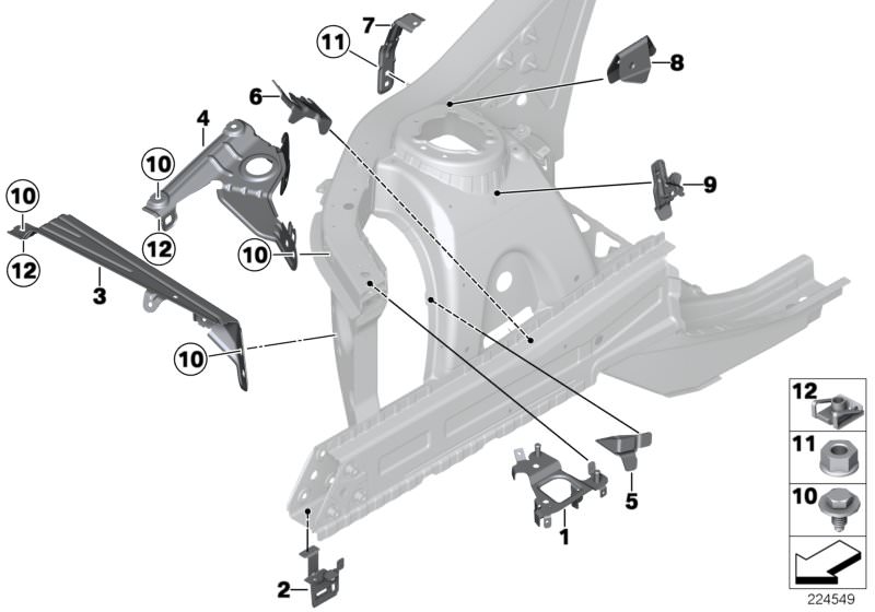 Bildtafel Vorderbau Halter rechts für die BMW X Modelle  Original BMW Ersatzteile aus dem elektronischen Teilekatalog (ETK) für BMW Kraftfahrzeuge( Auto)    Blechmutter, Halter Bremsleitung rechts, Halter Bremsschlauch rechts, Halter DSC, Halter Fremdstar