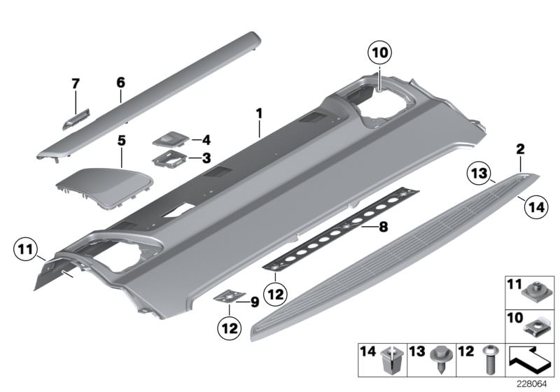 Picture board REAR WINDOW SHELF for the BMW 7 Series models  Original BMW spare parts from the electronic parts catalog (ETK) for BMW motor vehicles (car)   Body nut, Clip, Counterholder, left, Counterholder, right, Cover, COVER F RIGHT LOUDSPEAKER, Cover