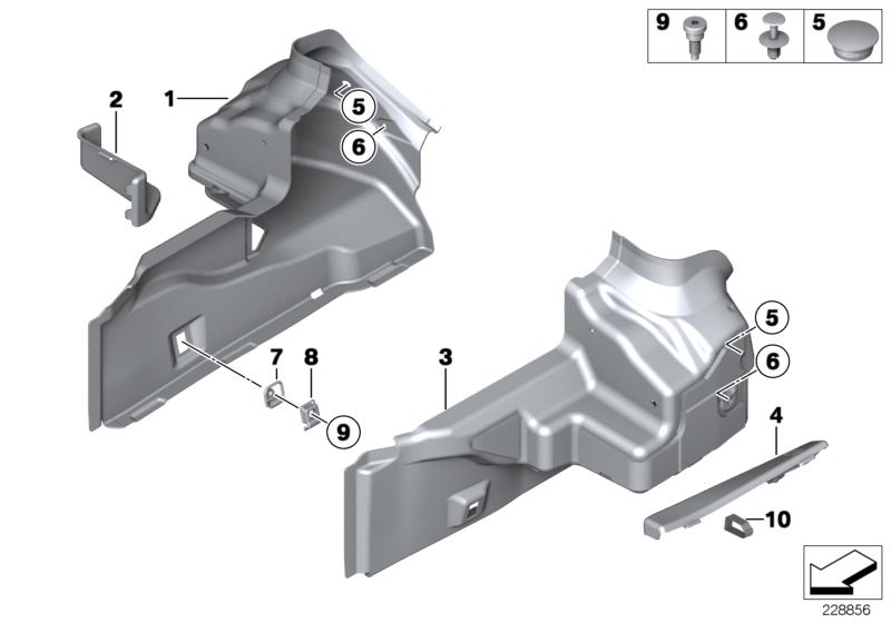 Picture board LATERAL TRUNK FLOOR TRIM PANEL for the BMW 6 Series models  Original BMW spare parts from the electronic parts catalog (ETK) for BMW motor vehicles (car)   Cap, Cover, Cover, fastening loop, Cover, power distribution box, Fixing plug, Lashin