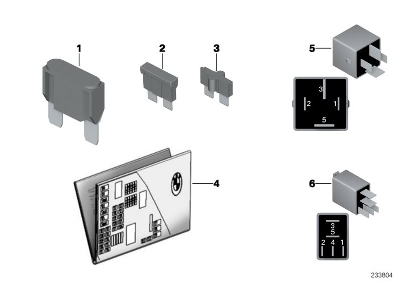 Picture board Single components for fuse housing for the BMW X Series models  Original BMW spare parts from the electronic parts catalog (ETK) for BMW motor vehicles (car)   Bridge, power distribution box, MINI, Fuse, Fuse Mini, red, Map, fuse grouping, R