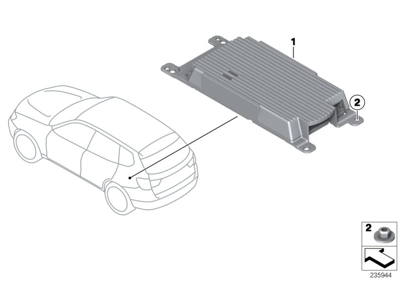 Illustration du Combox Media pour les BMW 5 Série Modèles  Pièces de rechange d'origine BMW du catalogue de pièces électroniques (ETK) pour véhicules automobiles BMW (voiture)   Combox Media, Hex nut