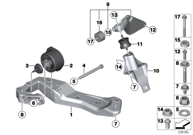 Picture board Gearbox suspension for the BMW 6 Series models  Original BMW spare parts from the electronic parts catalog (ETK) for BMW motor vehicles (car)   ADDITIONAL WEIGHT, ASA-Bolt, Bush, Cap nut, Gearbox cross member, Gearbox mount, Gearbox supporti