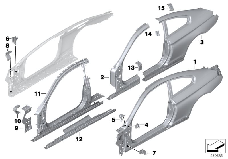 Picture board BODY-SIDE FRAME for the BMW 6 Series models  Original BMW spare parts from the electronic parts catalog (ETK) for BMW motor vehicles (car)   Bracket, side panel column A, Bracket, side panel, top right, Column A exterior, left, Connection, s