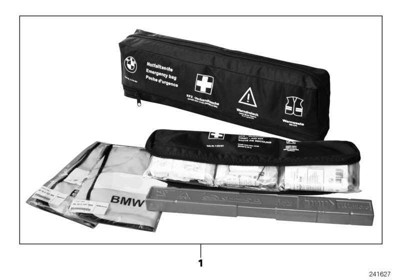 Picture board Emergency bag for the BMW 5 Series models  Original BMW spare parts from the electronic parts catalog (ETK) for BMW motor vehicles (car) 