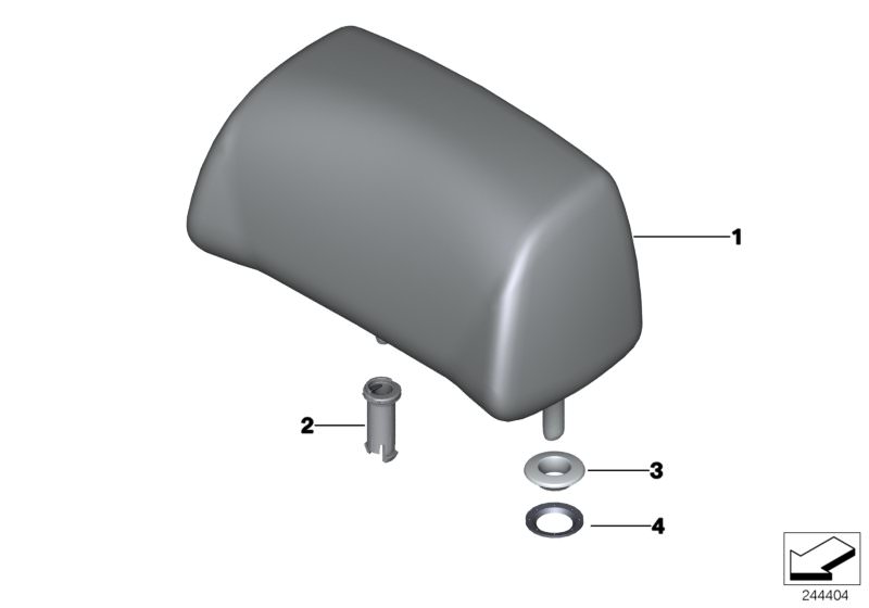 Illustration du Appuie-tête siège arrière pour les BMW 6 Série Modèles  Pièces de rechange d'origine BMW du catalogue de pièces électroniques (ETK) pour véhicules automobiles BMW (voiture)   Cover, headrest guide, Guide bush, Headrest leather, rear, Washe