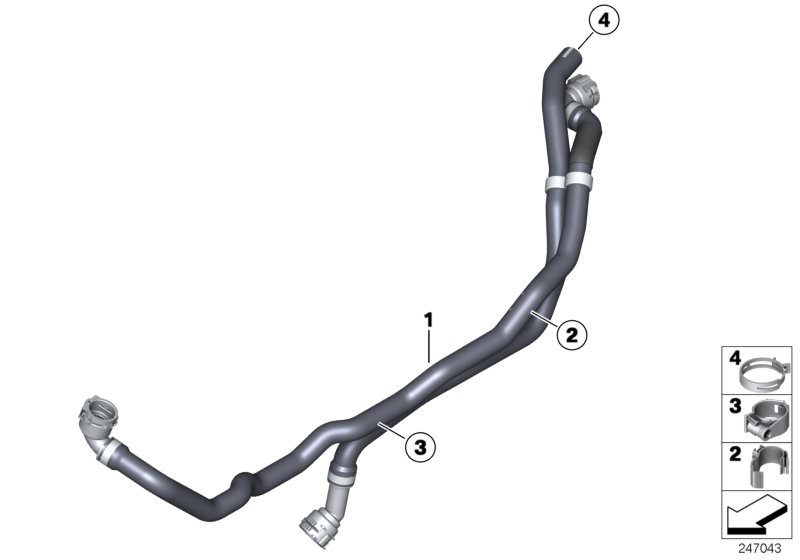 Picture board Water hoses for the BMW X Series models  Original BMW spare parts from the electronic parts catalog (ETK) for BMW motor vehicles (car)   Heater hose, Hose clamp, Spring ring shell