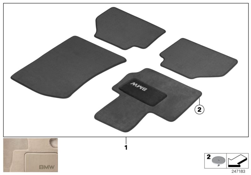 Picture board Floor mats velours for the BMW 6 Series models  Original BMW spare parts from the electronic parts catalog (ETK) for BMW motor vehicles (car) 